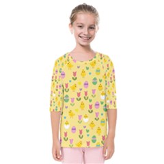 Easter - Chick And Tulips Kids  Quarter Sleeve Raglan Tee