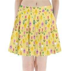 Easter - Chick And Tulips Pleated Mini Skirt by Valentinaart