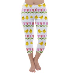 Easter - Chick And Tulips Capri Winter Leggings  by Valentinaart