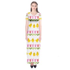 Easter - Chick And Tulips Short Sleeve Maxi Dress by Valentinaart