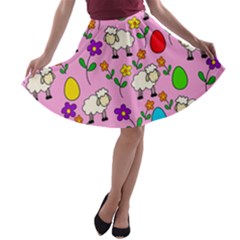 Easter Lamb A-line Skater Skirt by Valentinaart