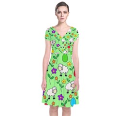 Easter Lamb Short Sleeve Front Wrap Dress by Valentinaart