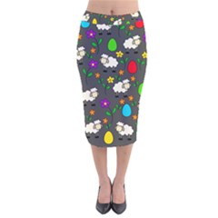 Easter Lamb Velvet Midi Pencil Skirt by Valentinaart