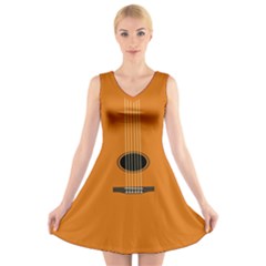 Minimalism Art Simple Guitar V-neck Sleeveless Skater Dress by Mariart