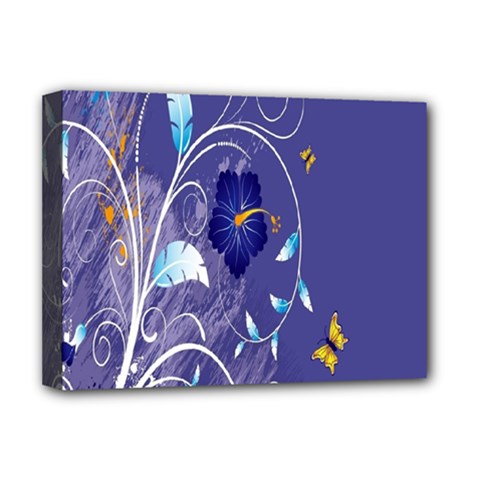 Flowers Butterflies Patterns Lines Purple Deluxe Canvas 16  X 12   by Mariart