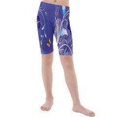 Flowers Butterflies Patterns Lines Purple Kids  Mid Length Swim Shorts by Mariart