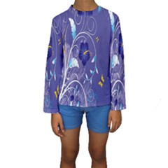 Flowers Butterflies Patterns Lines Purple Kids  Long Sleeve Swimwear by Mariart