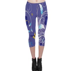 Flowers Butterflies Patterns Lines Purple Capri Leggings  by Mariart