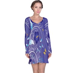 Flowers Butterflies Patterns Lines Purple Long Sleeve Nightdress by Mariart