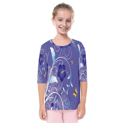 Flowers Butterflies Patterns Lines Purple Kids  Quarter Sleeve Raglan Tee by Mariart