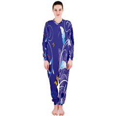 Flowers Butterflies Patterns Lines Purple Onepiece Jumpsuit (ladies)  by Mariart