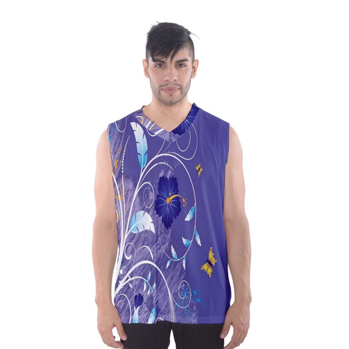 Flowers Butterflies Patterns Lines Purple Men s Basketball Tank Top