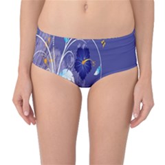 Flowers Butterflies Patterns Lines Purple Mid-waist Bikini Bottoms by Mariart