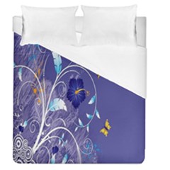 Flowers Butterflies Patterns Lines Purple Duvet Cover (queen Size) by Mariart