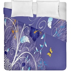 Flowers Butterflies Patterns Lines Purple Duvet Cover Double Side (king Size) by Mariart