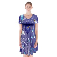 Flowers Butterflies Patterns Lines Purple Short Sleeve V-neck Flare Dress by Mariart