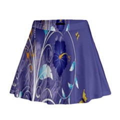 Flowers Butterflies Patterns Lines Purple Mini Flare Skirt by Mariart