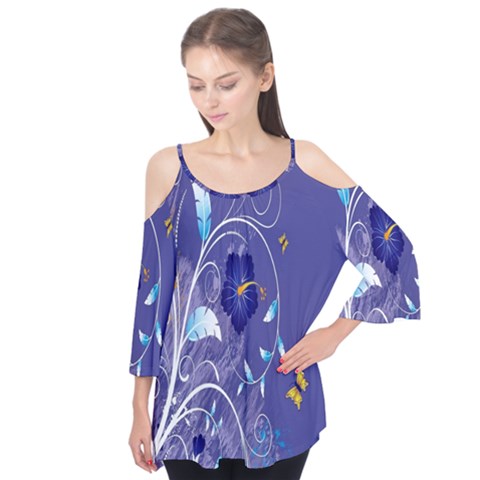 Flowers Butterflies Patterns Lines Purple Flutter Tees by Mariart