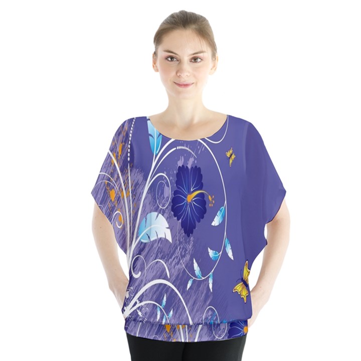 Flowers Butterflies Patterns Lines Purple Blouse