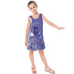 Flowers Butterflies Patterns Lines Purple Kids  Sleeveless Dress by Mariart