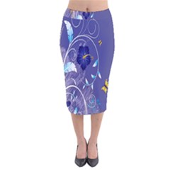 Flowers Butterflies Patterns Lines Purple Velvet Midi Pencil Skirt by Mariart