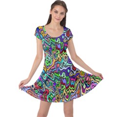 Colorful Abstract Paint Rainbow Cap Sleeve Dresses by Mariart