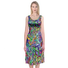 Colorful Abstract Paint Rainbow Midi Sleeveless Dress by Mariart