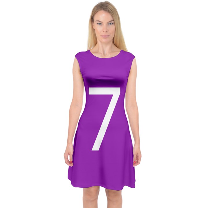 Number 7 Purple Capsleeve Midi Dress