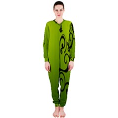 Illustration Wallpaper Barbusak Leaf Green Onepiece Jumpsuit (ladies)  by Mariart