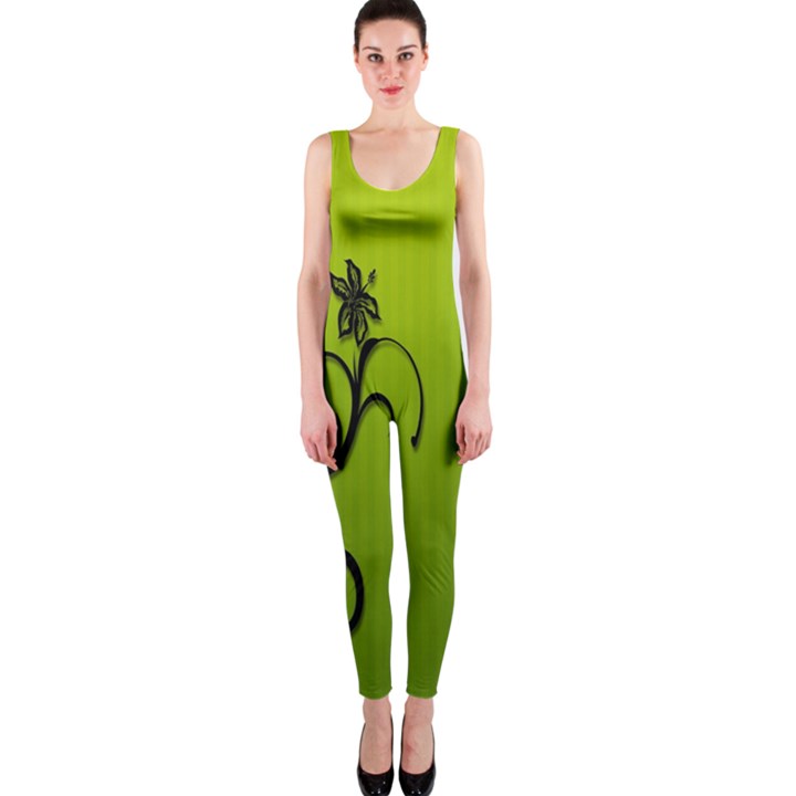 Illustration Wallpaper Barbusak Leaf Green OnePiece Catsuit