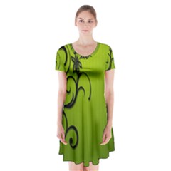 Illustration Wallpaper Barbusak Leaf Green Short Sleeve V-neck Flare Dress by Mariart