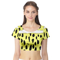 Leopard Polka Dot Yellow Black Short Sleeve Crop Top (tight Fit) by Mariart