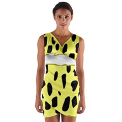 Leopard Polka Dot Yellow Black Wrap Front Bodycon Dress by Mariart