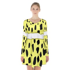 Leopard Polka Dot Yellow Black Long Sleeve Velvet V-neck Dress by Mariart