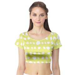 Polkadot White Yellow Short Sleeve Crop Top (tight Fit) by Mariart