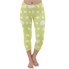 Polkadot White Yellow Capri Winter Leggings  by Mariart