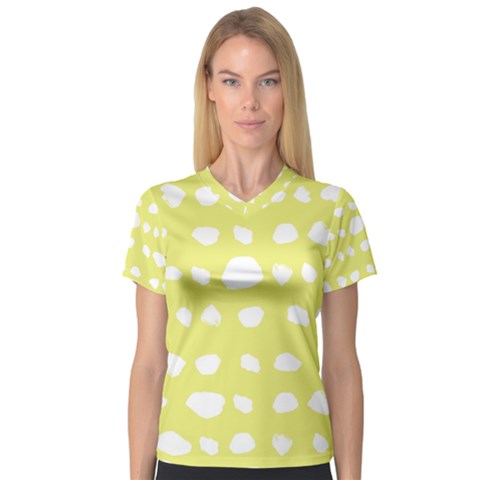 Polkadot White Yellow Women s V-neck Sport Mesh Tee by Mariart