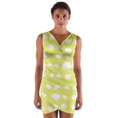 Polkadot White Yellow Wrap Front Bodycon Dress by Mariart