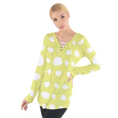 Polkadot White Yellow Women s Tie Up Tee by Mariart