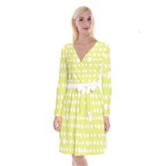 Polkadot White Yellow Long Sleeve Velvet Front Wrap Dress