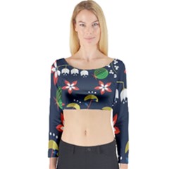 Origami Flower Floral Star Leaf Long Sleeve Crop Top by Mariart