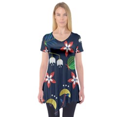 Origami Flower Floral Star Leaf Short Sleeve Tunic  by Mariart