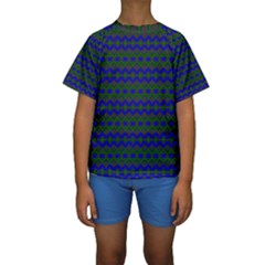 Split Diamond Blue Green Woven Fabric Kids  Short Sleeve Swimwear by Mariart