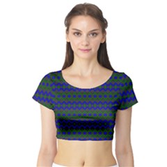 Split Diamond Blue Green Woven Fabric Short Sleeve Crop Top (tight Fit) by Mariart