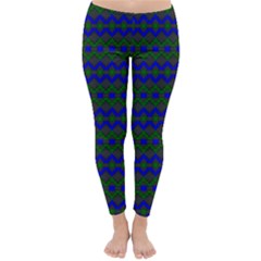 Split Diamond Blue Green Woven Fabric Classic Winter Leggings by Mariart