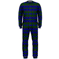 Split Diamond Blue Green Woven Fabric Onepiece Jumpsuit (men)  by Mariart