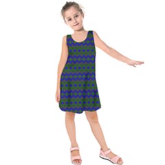 Split Diamond Blue Green Woven Fabric Kids  Sleeveless Dress by Mariart