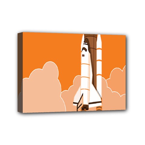 Rocket Space Ship Orange Mini Canvas 7  X 5  by Mariart