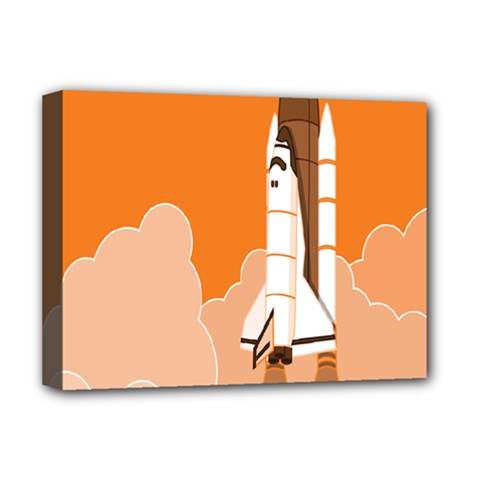 Rocket Space Ship Orange Deluxe Canvas 16  X 12   by Mariart