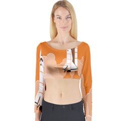 Rocket Space Ship Orange Long Sleeve Crop Top by Mariart